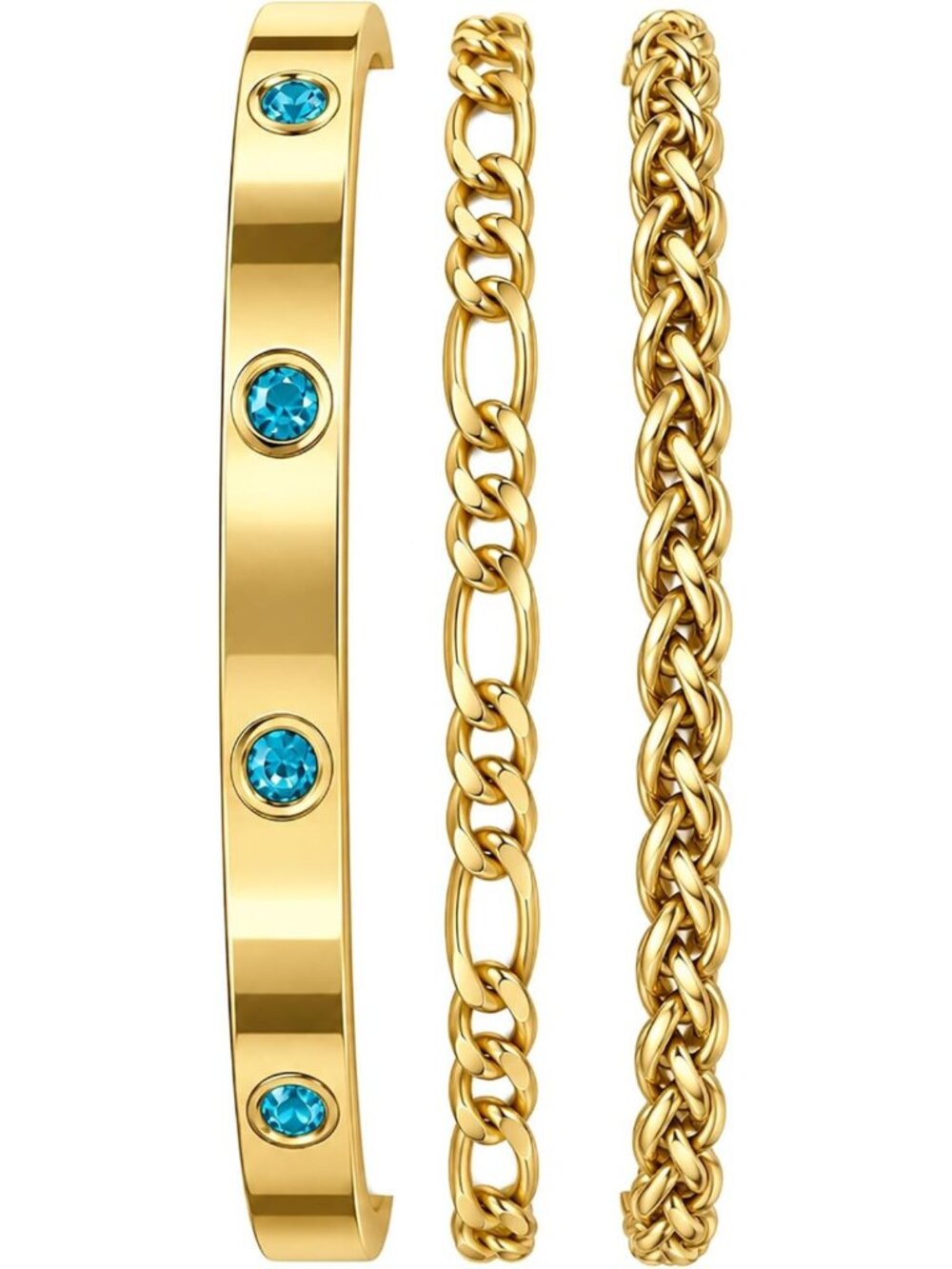 18K Gold Plated Blue Crystal Bangle Bracelet Set for Women, Stackable Adjustable